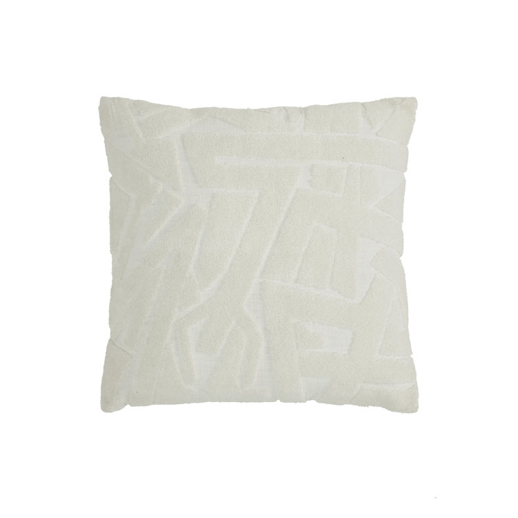 Ivory Embroidered Cotton Square Pillow with Feather Insert