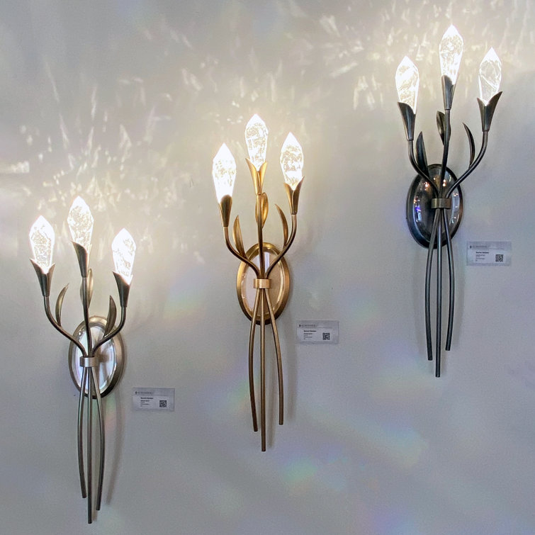 Antique Silver 3-Light Dimmable LED Sconce with Optic Haze Crystal