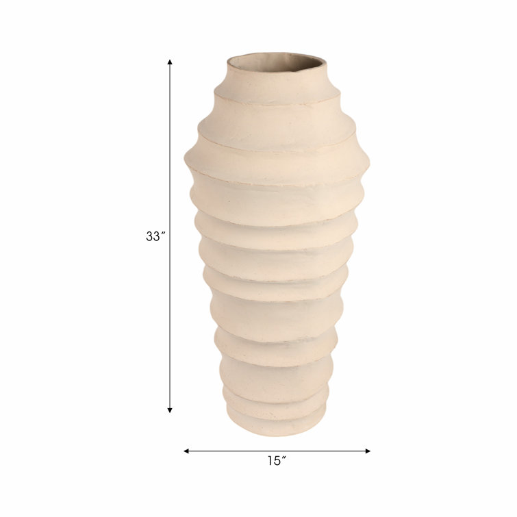Handcrafted Round Beige Ceramic Floor Vase