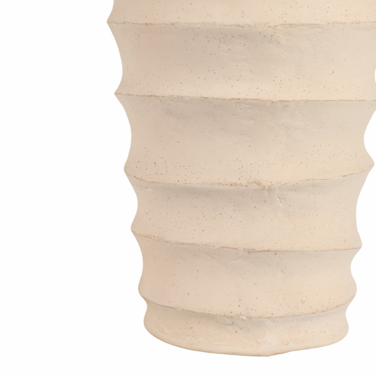 Handcrafted Round Beige Ceramic Floor Vase