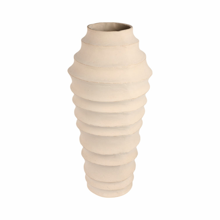 Handcrafted Round Beige Ceramic Floor Vase