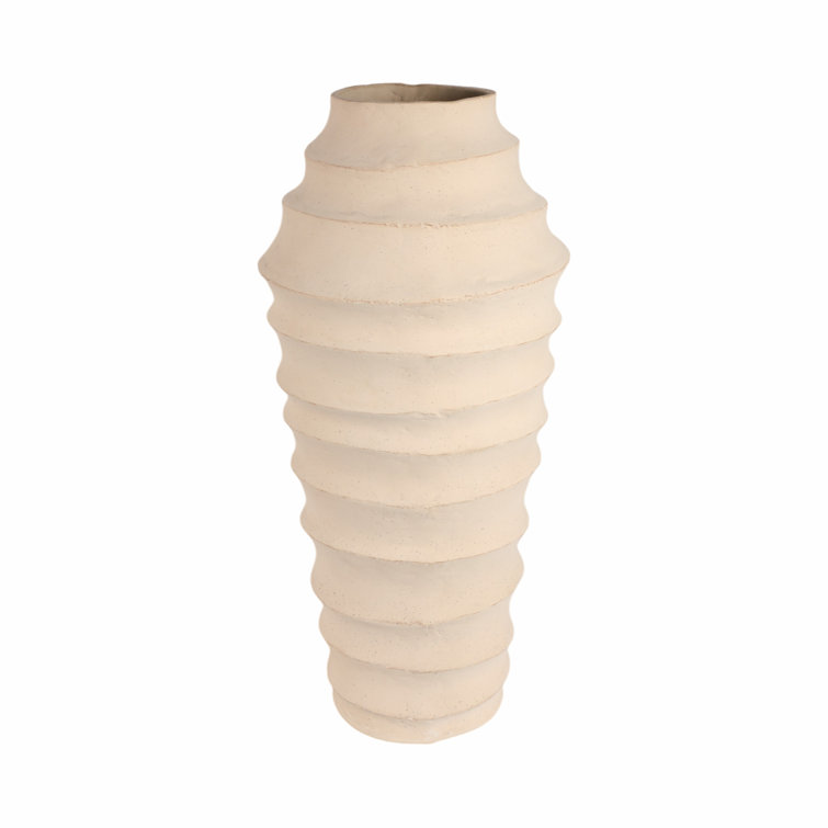 Handcrafted Round Beige Ceramic Floor Vase
