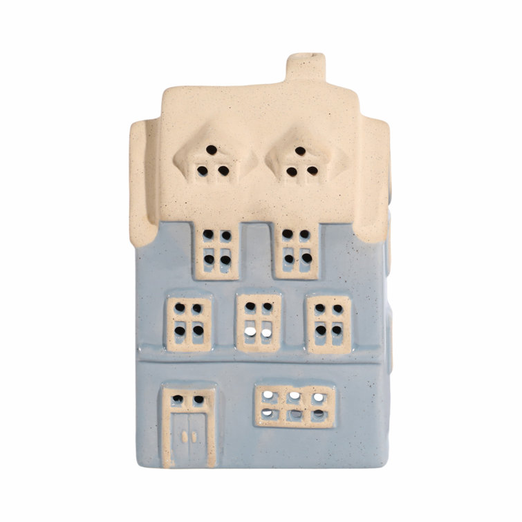 Blue and Beige Ceramic Homestead House Tealight Holder