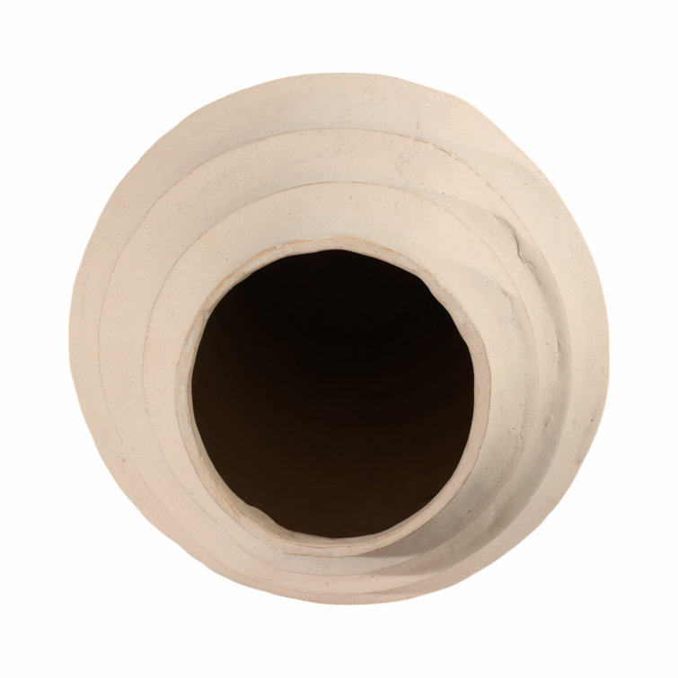 Handcrafted Round Beige Ceramic Floor Vase