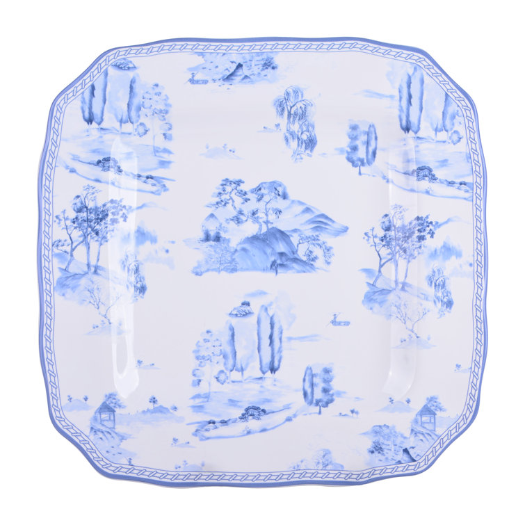 Scenic Toile Blue and White Porcelain 12-Piece Dinnerware Set