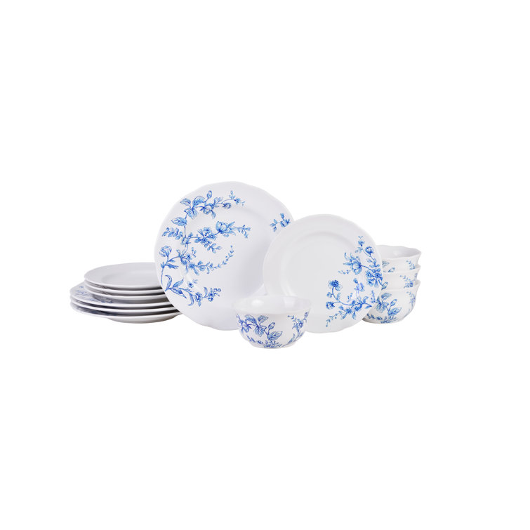Bellamy Blue and White Floral Porcelain 12-Piece Dinnerware Set