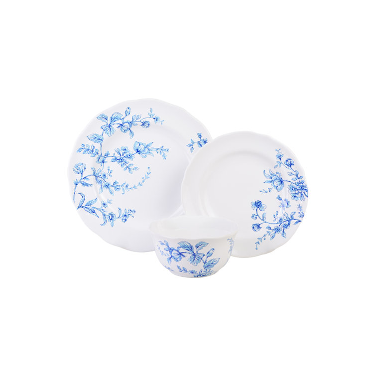 Bellamy Blue and White Floral Porcelain 12-Piece Dinnerware Set