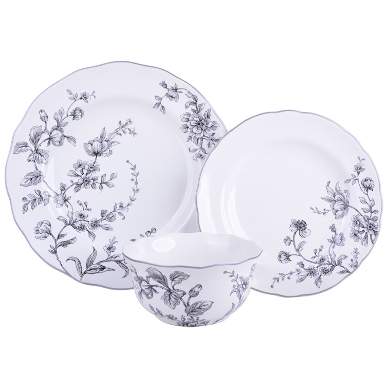 Bellamy White Floral Porcelain 12-Piece Dinnerware Set
