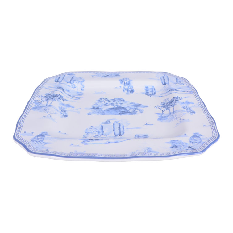 Scenic Toile Blue and White Porcelain 12-Piece Dinnerware Set