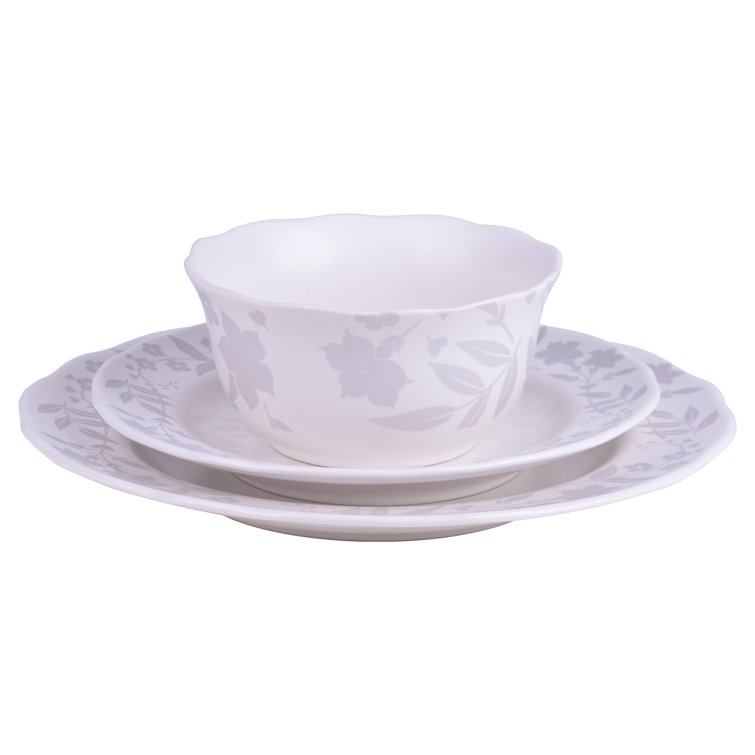 Elegant Floral White Porcelain 12-Piece Dinnerware Set
