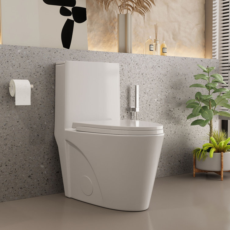 Glossy White Ceramic Dual Flush Elongated One-Piece Toilet