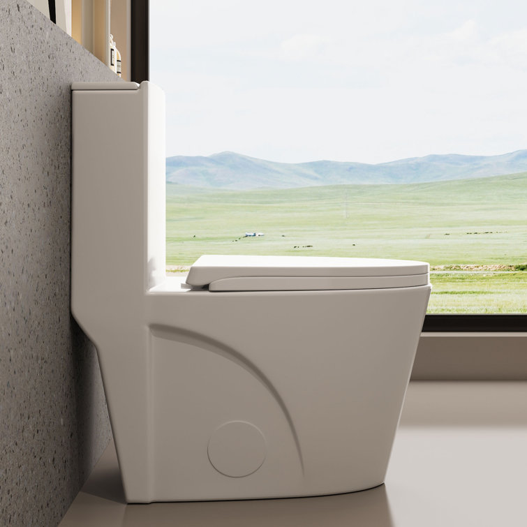 Glossy White Ceramic Dual Flush Elongated One-Piece Toilet