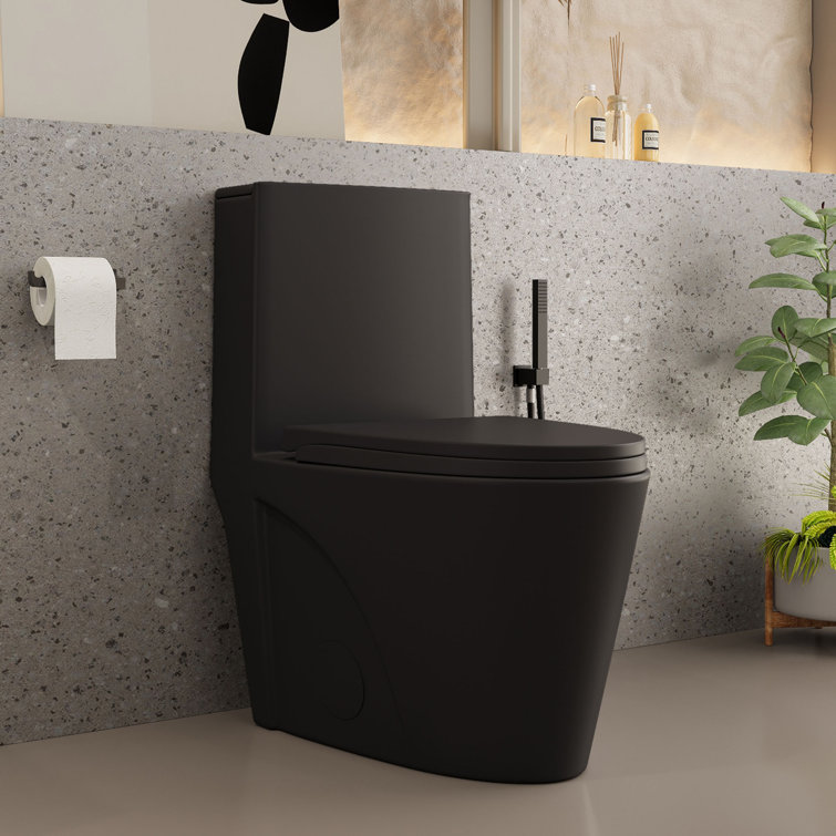 Matte Black Ceramic Dual Flush Elongated One-Piece Toilet