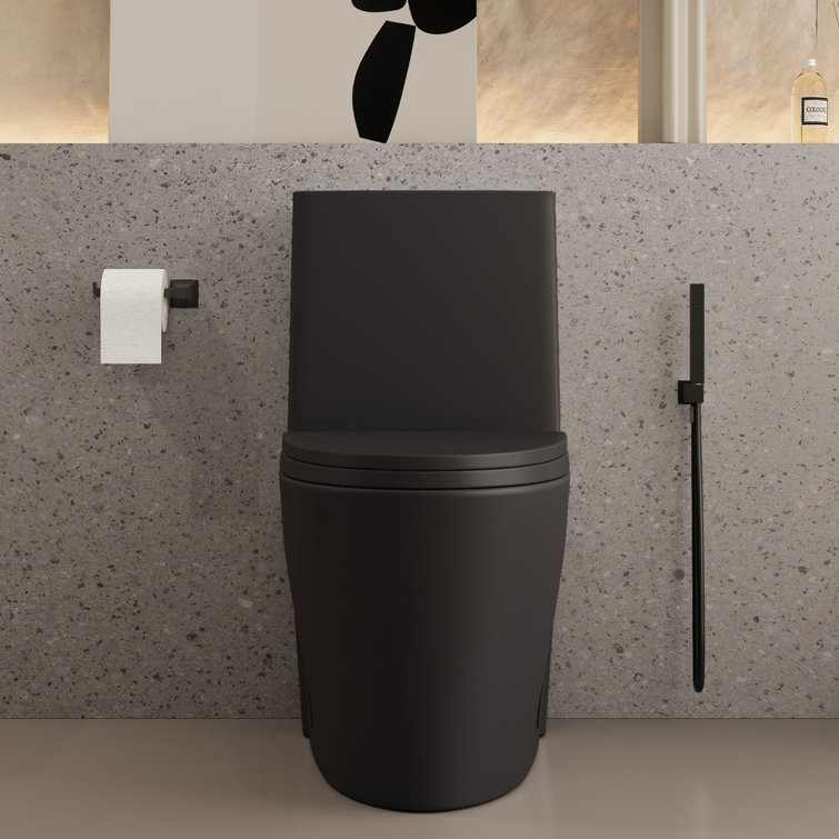 Matte Black Ceramic Dual Flush Elongated One-Piece Toilet