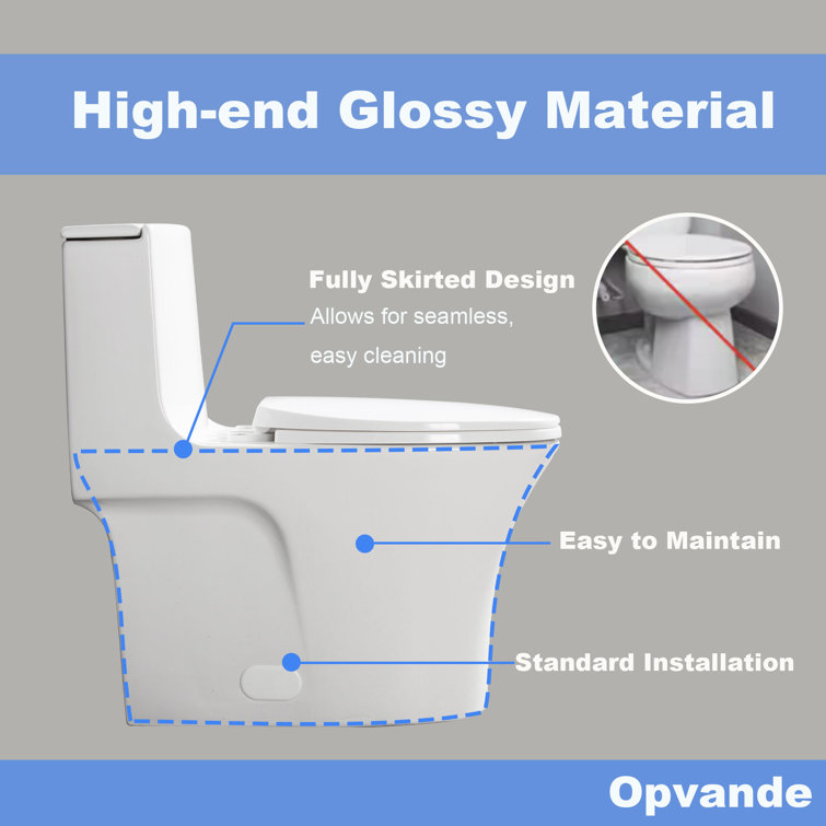 Glossy White Ceramic Dual Flush Elongated One-Piece Toilet