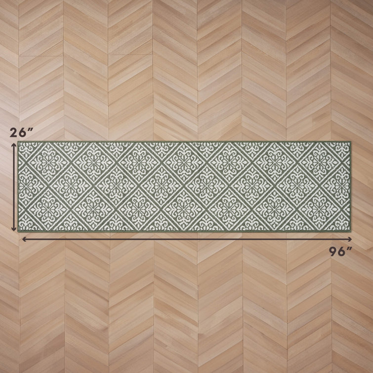 Ivory and Sage Tufted Washable Runner Rug, 26" x 96"