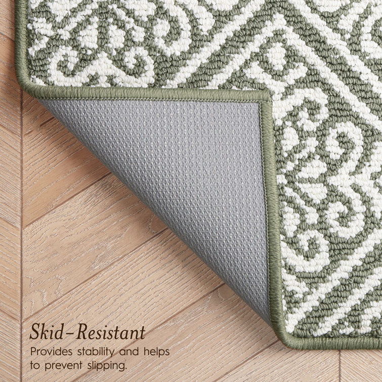 Ivory and Sage Tufted Washable Runner Rug, 26" x 96"