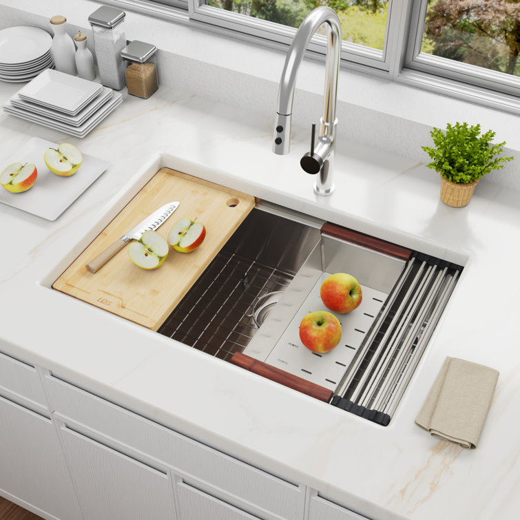 32'' Stainless Steel Undermount Single Bowl Kitchen Sink with Accessories