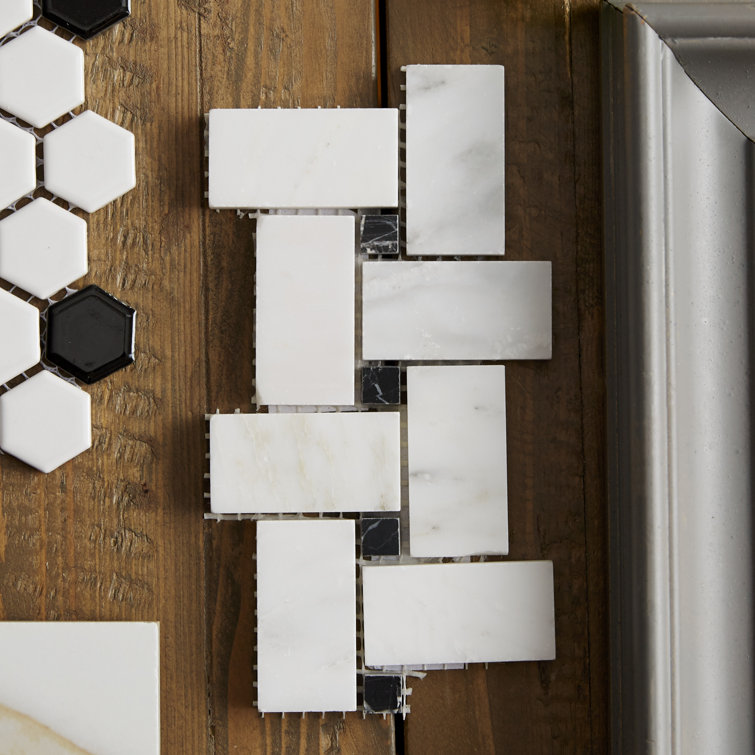 Arabescato Carrara White Marble Basketweave Mosaic Tile Sheet