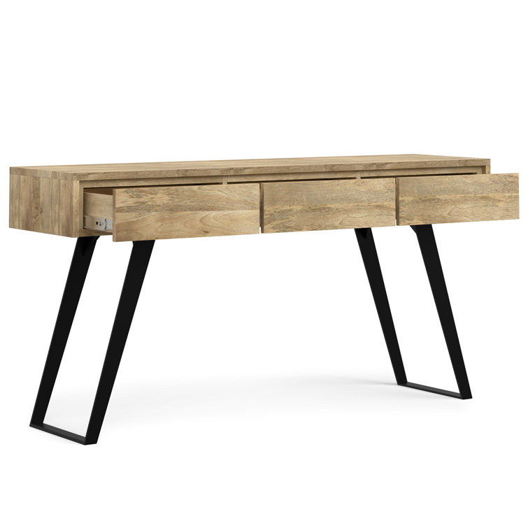 Natural Mango Wood and Metal Console Table with Storage