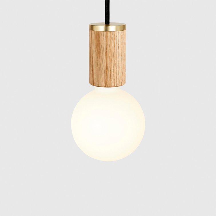 Matte White Glass Globe Pendant Light with Oak Accent