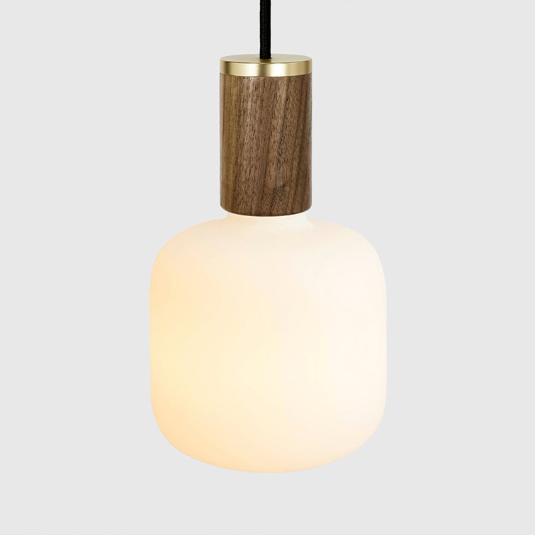 Mini Walnut and Matte White Glass LED Pendant Light