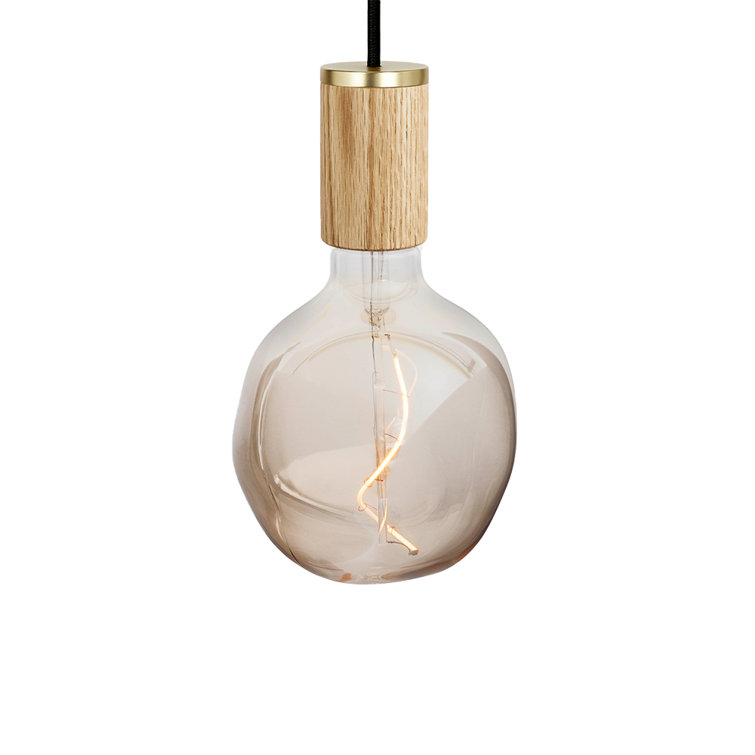 Oak and Glass Mini Pendant Light with LED Bulb