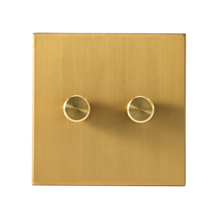Brushed Brass Double Rotary Wall Dimmer