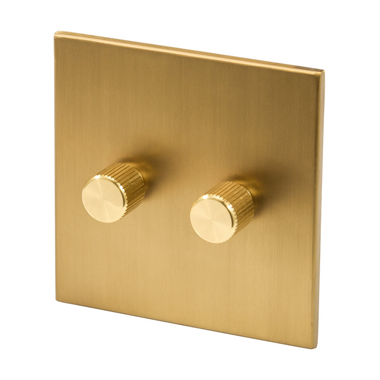 Brushed Brass Double Rotary Wall Dimmer