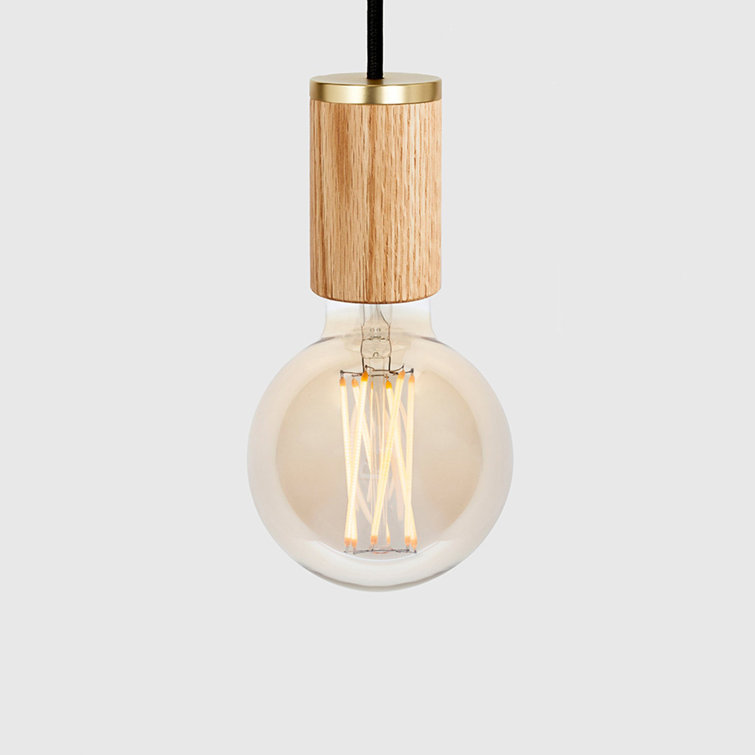 Natural Oak and Glass Pendant Light with Exposed Filament