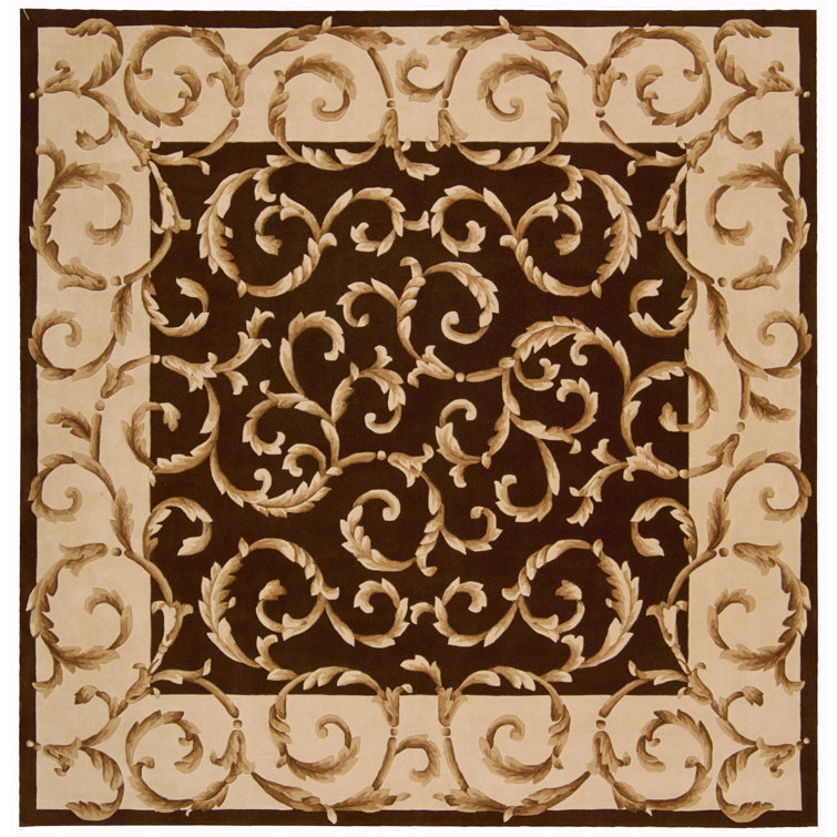 Handmade Chocolate Wool Tufted Square Rug with Diamond Pattern