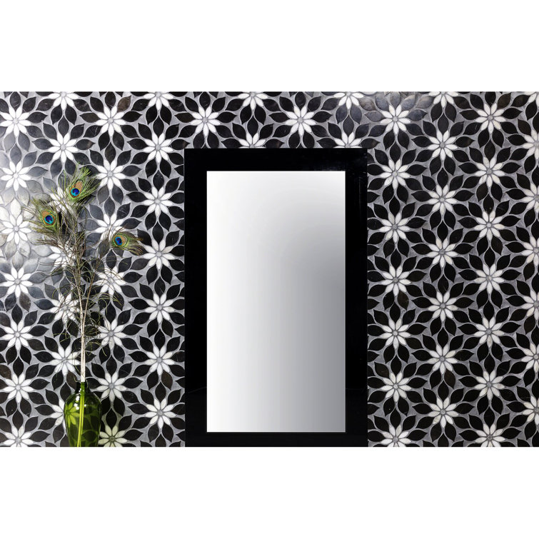 Thistle Black and White Polished Marble Mosaic Tile Sheet