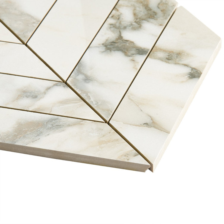 Calacatta Rustico Polished Porcelain Chevron Mosaic Tile