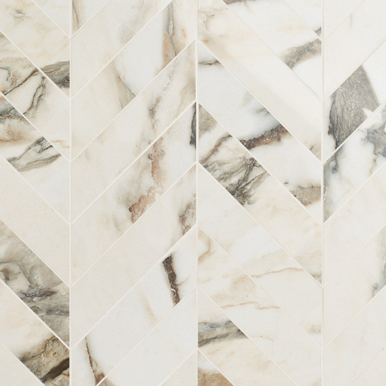 Calacatta Rustico Polished Porcelain Chevron Mosaic Tile
