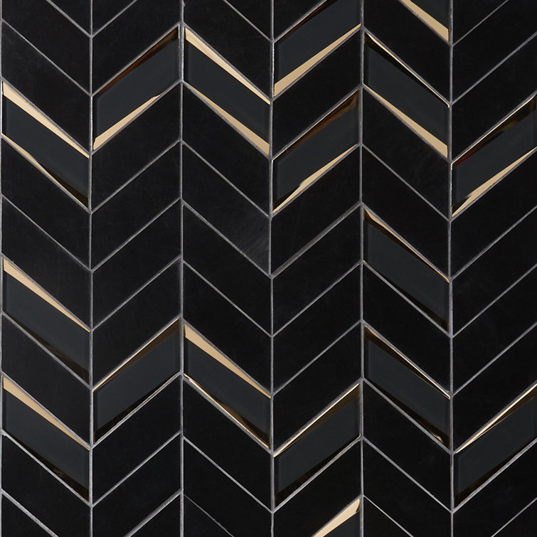 Verona Polished Black Marble Chevron Mosaic Tile