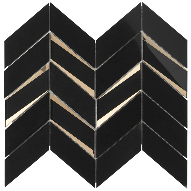 Verona Polished Black Marble Chevron Mosaic Tile