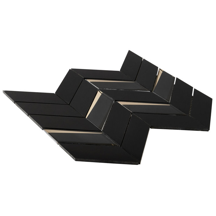 Verona Polished Black Marble Chevron Mosaic Tile