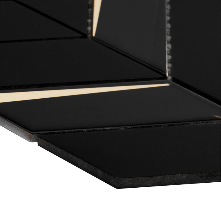 Verona Polished Black Marble Chevron Mosaic Tile