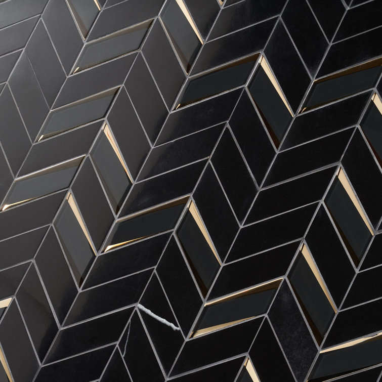 Verona Polished Black Marble Chevron Mosaic Tile