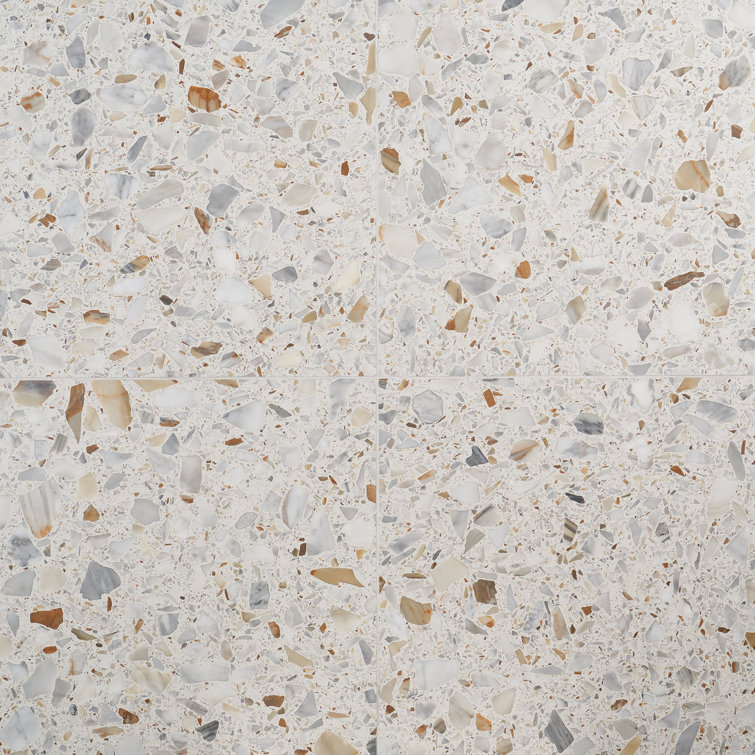 Calacatta White/Cream Large Format Honed Terrazzo Floor and Wall Tile