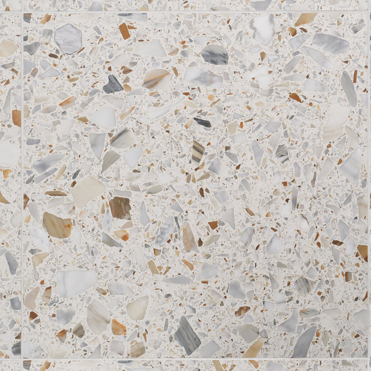 Calacatta White/Cream Large Format Honed Terrazzo Floor and Wall Tile