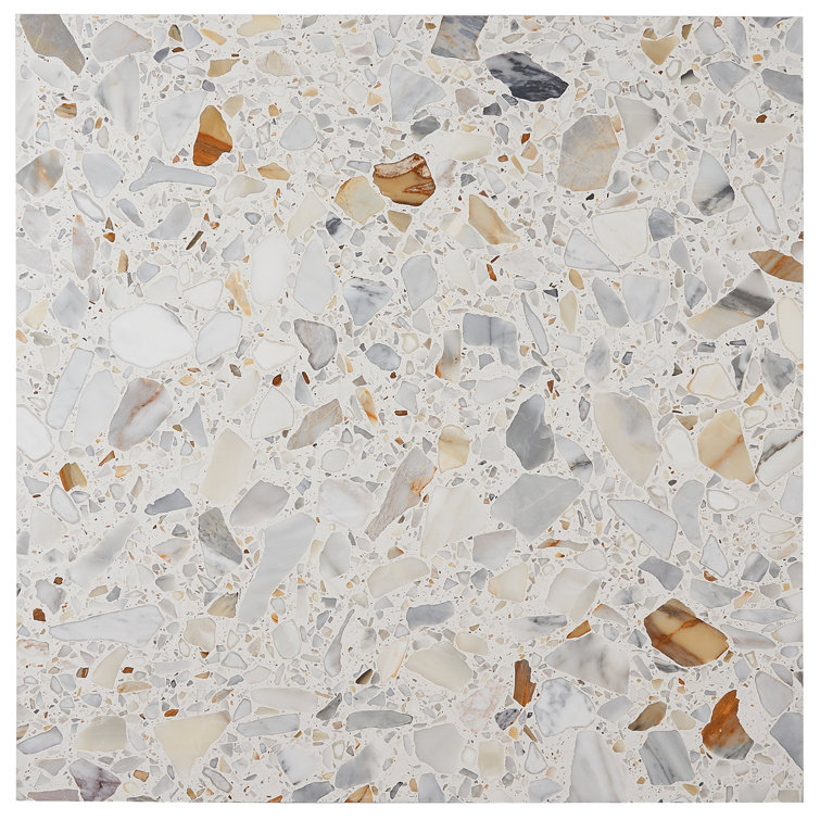 Calacatta White/Cream Large Format Honed Terrazzo Floor and Wall Tile