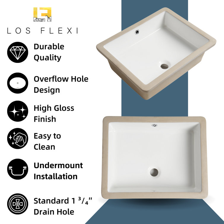 20-Inch White Gloss Ceramic Undermount Bathroom Sink
