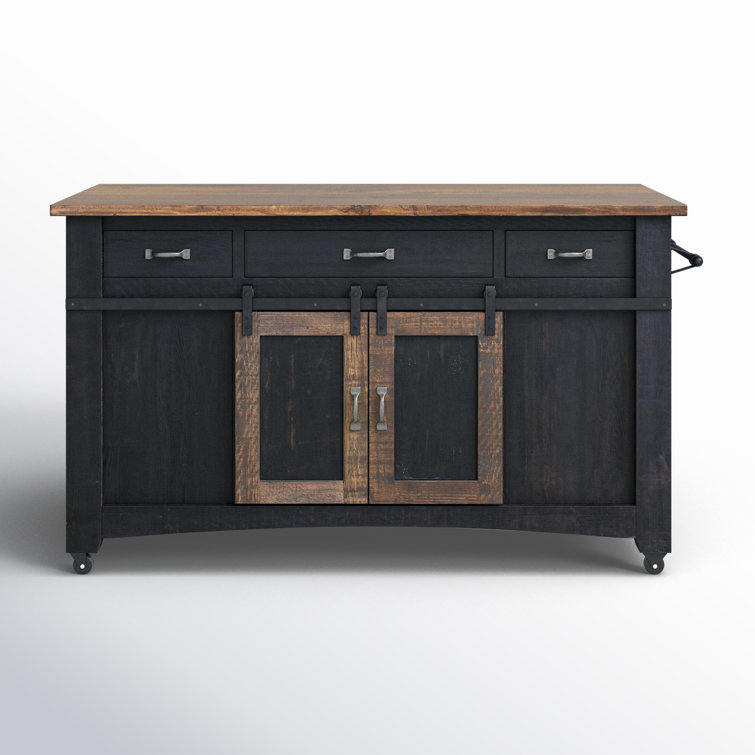 Dosha Black and Brown Solid Wood Rustic Kitchen Island