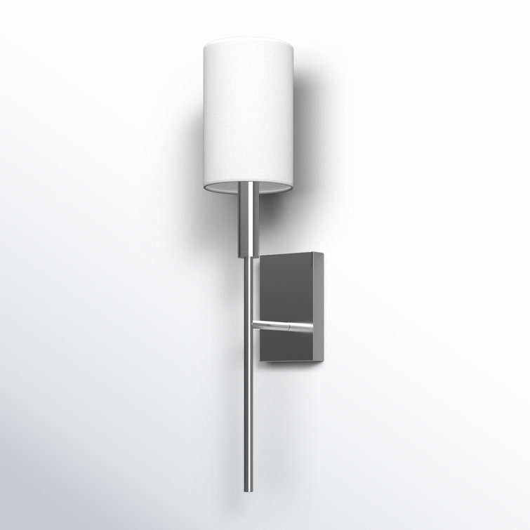 Polished Nickel Iron Wall Sconce with White Linen Shade