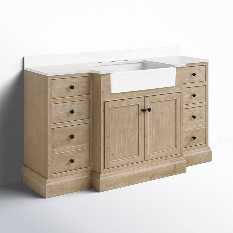Kelly 60" Weathered Fir Bathroom Vanity with White Stone Countertop