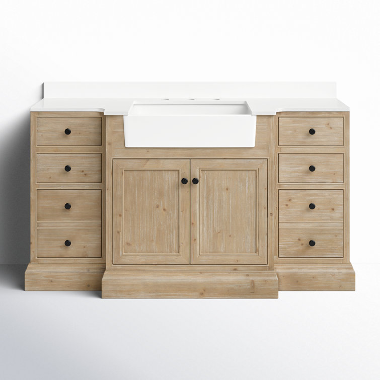 Kelly 60" Weathered Fir Bathroom Vanity with White Stone Countertop
