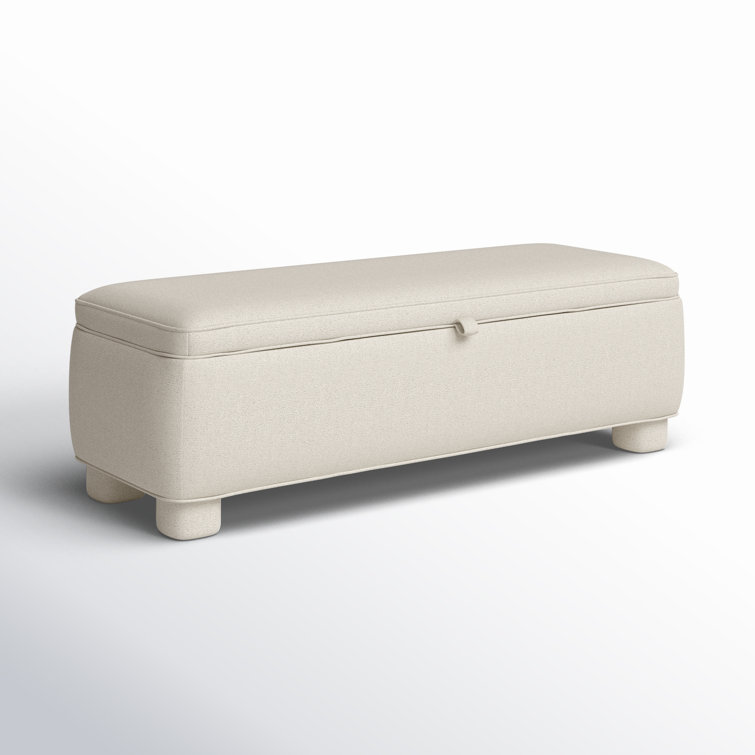 Light Grey Upholstered Storage Bench with Wood Frame