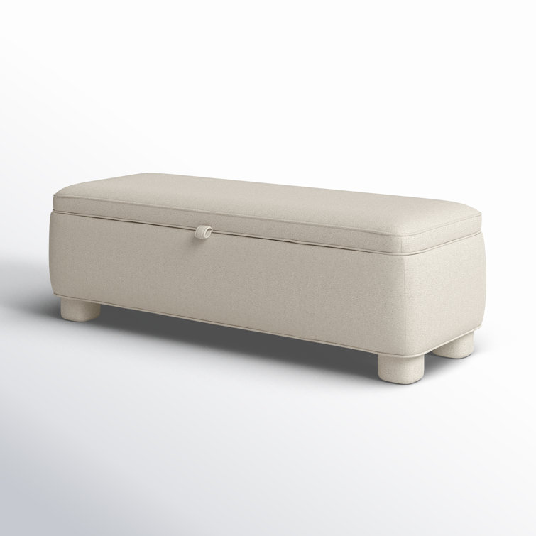 Light Grey Upholstered Storage Bench with Wood Frame