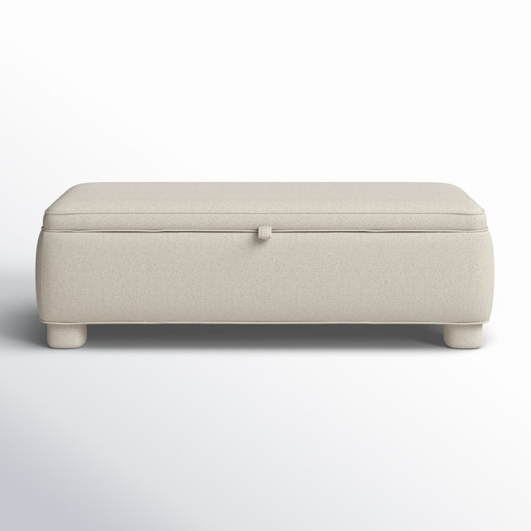 Light Grey Upholstered Storage Bench with Wood Frame